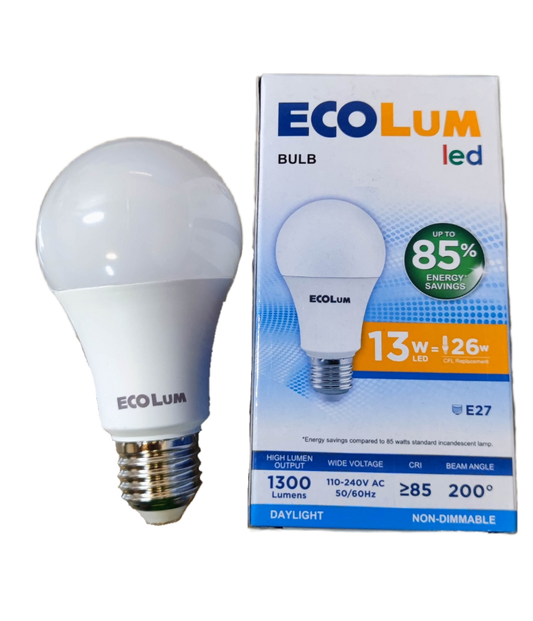 Ecolum 13W LED bulb E27 with daylight non-dimmable light and energy saving features