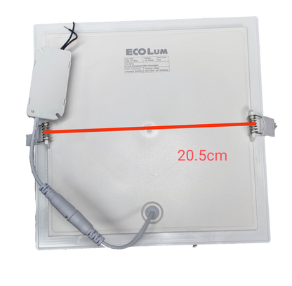 Ecolum 18W LED downlight square with a sleek design and installation wiring visible on the back