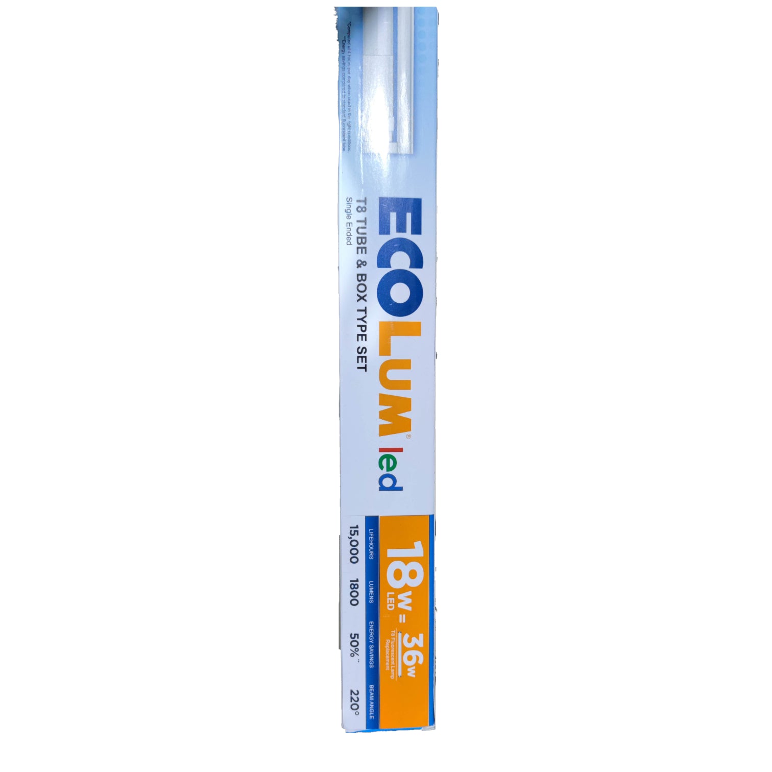 Ecolum 18W LED fluorescent tube with fixture in packaging for bright indoor lighting
