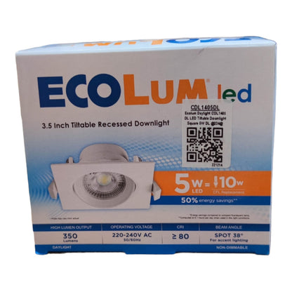 Ecolum 5W LED Tiltable Recessed Downlight Daylight 6500K 220V 3.5 Inches CDL1405DL