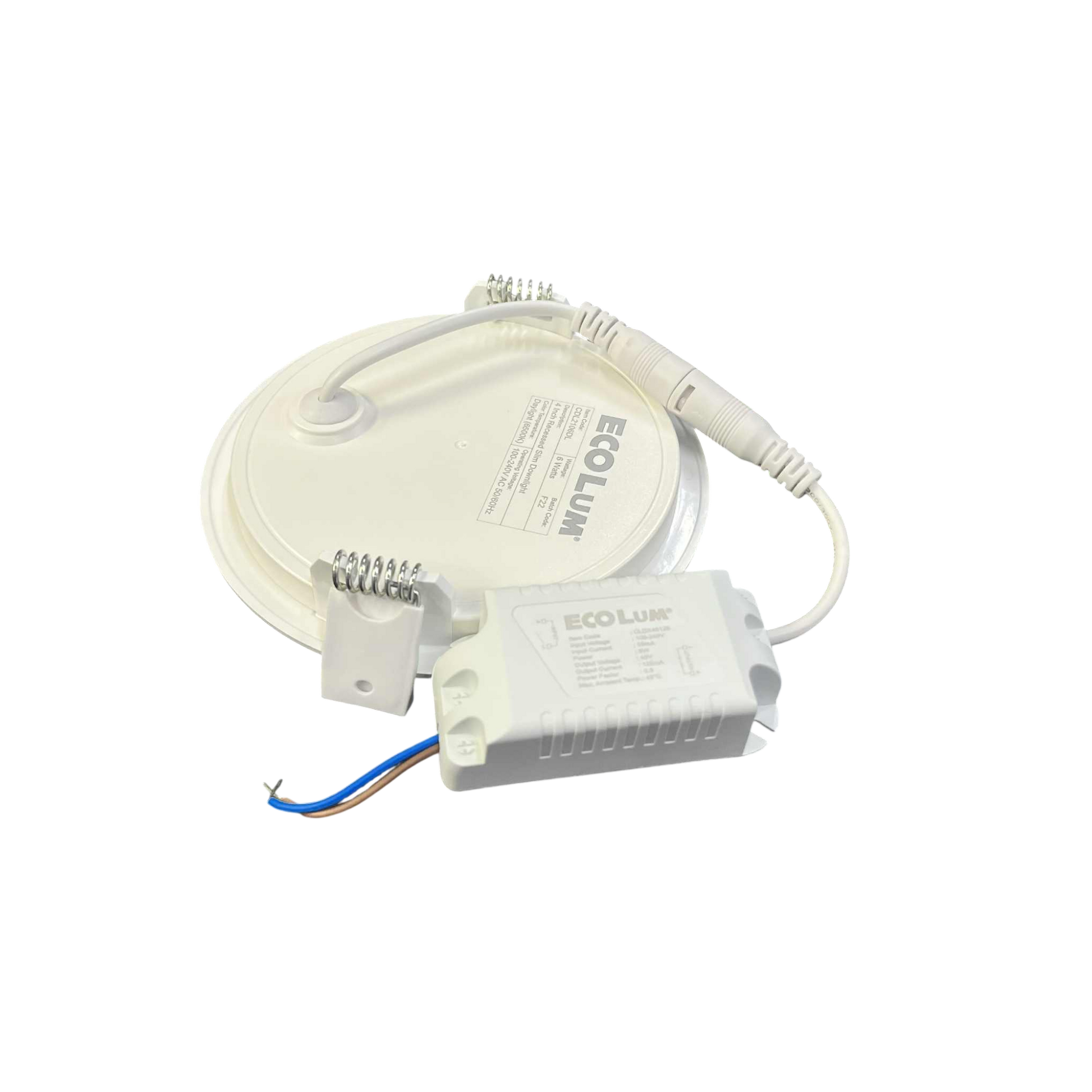 Ecolum 6W LED recessed slim downlight with a round design and included driver for easy installation