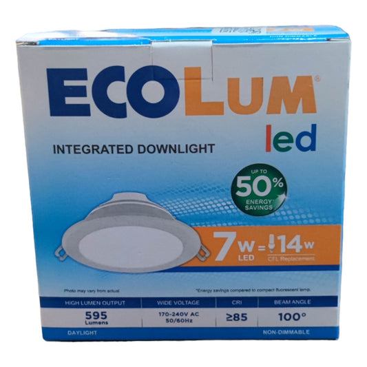 Ecolum 7W LED Downlight Daylight 6500K 220V CDL223107DL Outer Diameter: 113 mm  Cut-out Size: 90mm Depth: 45mm