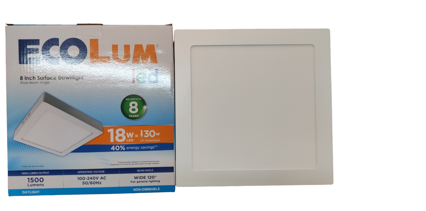 Ecolum 8 inch LED downlight daylight 6500K 18W with energy-saving features and 1500 lumens brightness