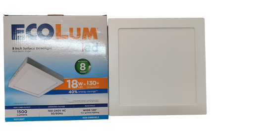 Ecolum 8 inch LED downlight daylight 6500K 18W with energy-saving features and 1500 lumens brightness