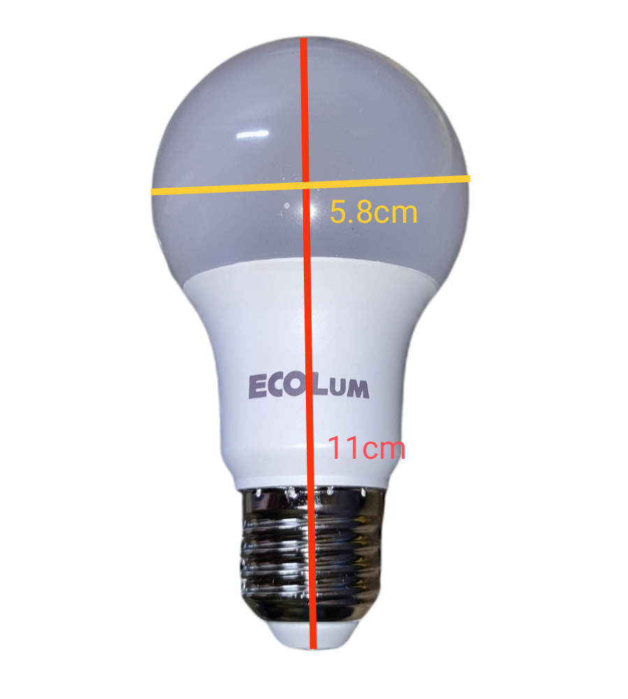 Ecolum 9W LED bulb daylight E27 with frosted top and metal screw base measuring 11 cm height