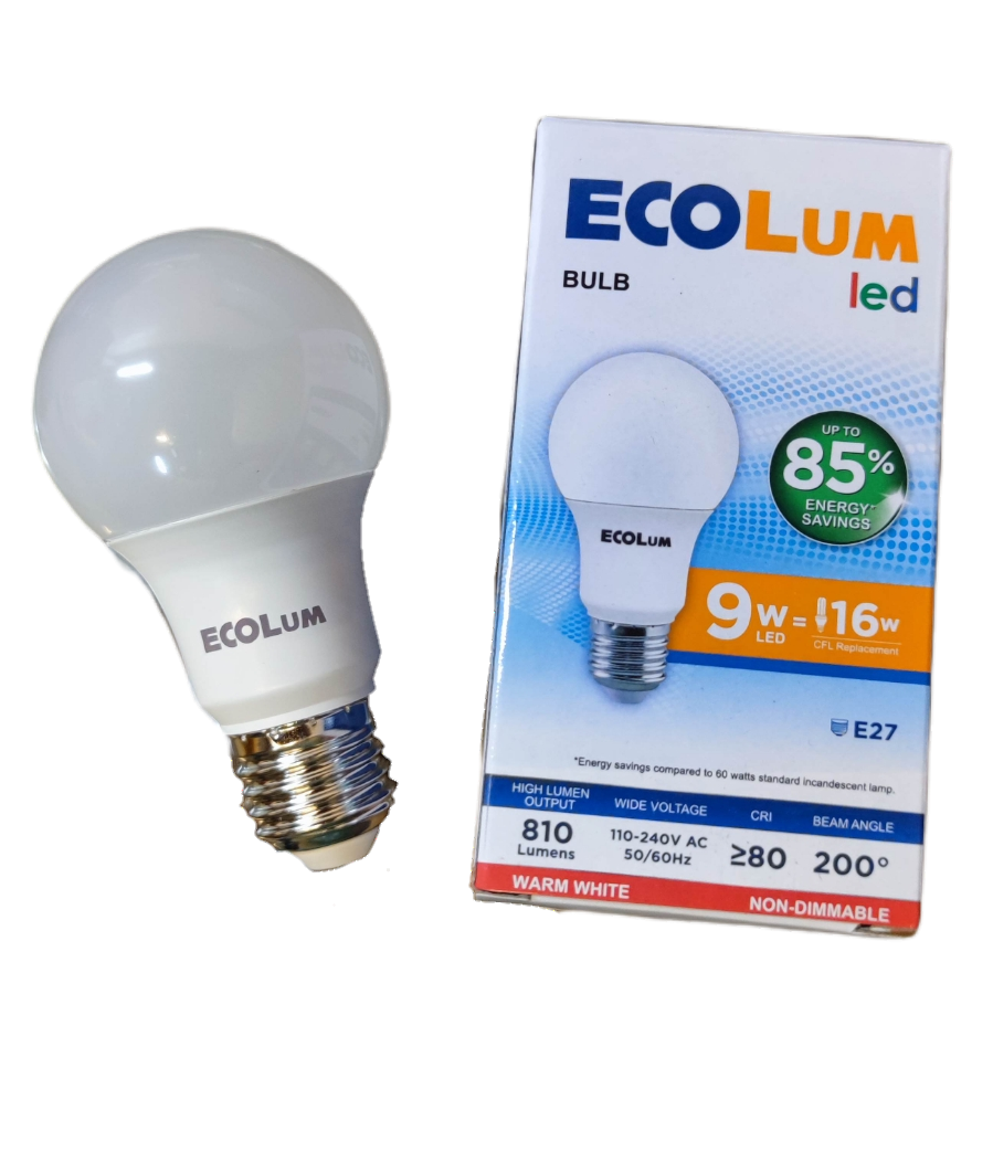 Ecolum 9W LED bulb warm white with energy-saving features and 810 lumens output