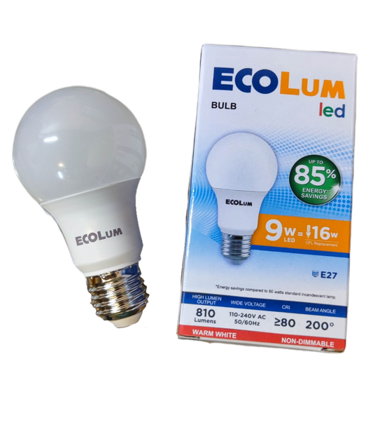 Ecolum 9W LED bulb warm white with energy-saving features and 810 lumens output