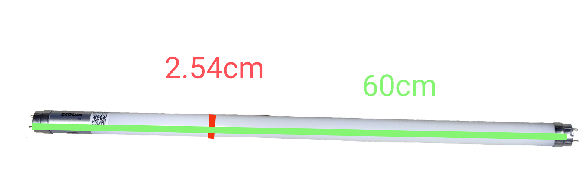 Ecolum 9W LED T8 fluorescent tube in 60cm length with 2.54cm diameter for energy-efficient lighting
