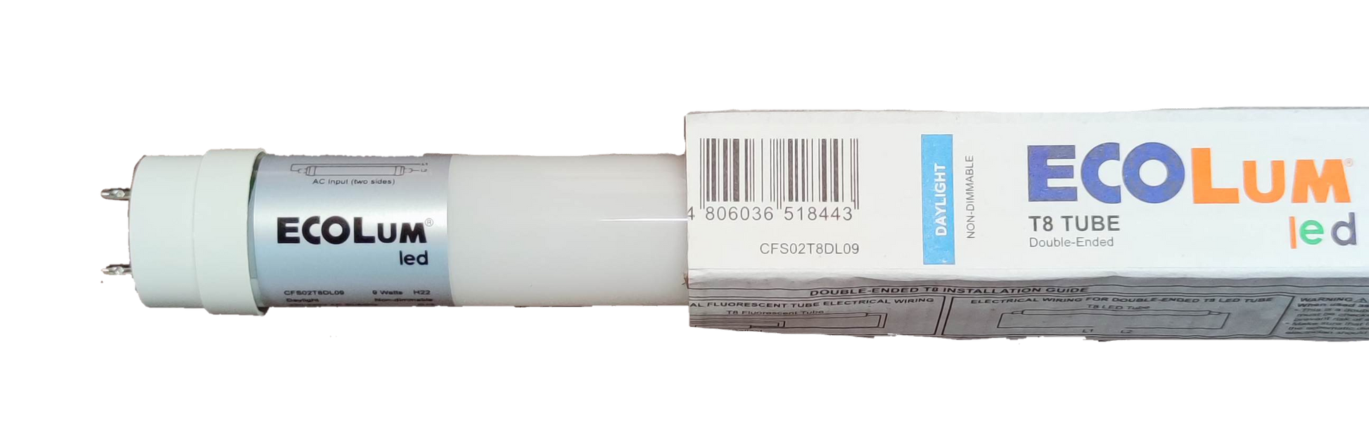 Ecolum 9W LED tube daylight T8 LED bulb with white daylight color for energy-efficient lighting