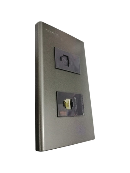 Panasonic 2 Gang CAT 6 Lan Data Outlet and Telephone Outlet,2 Gang RJ45 Outlet and RJ11 Outlet with Plate Cover Metallic Gray WEG6802MH-1/WEG24886H/WEG2164H