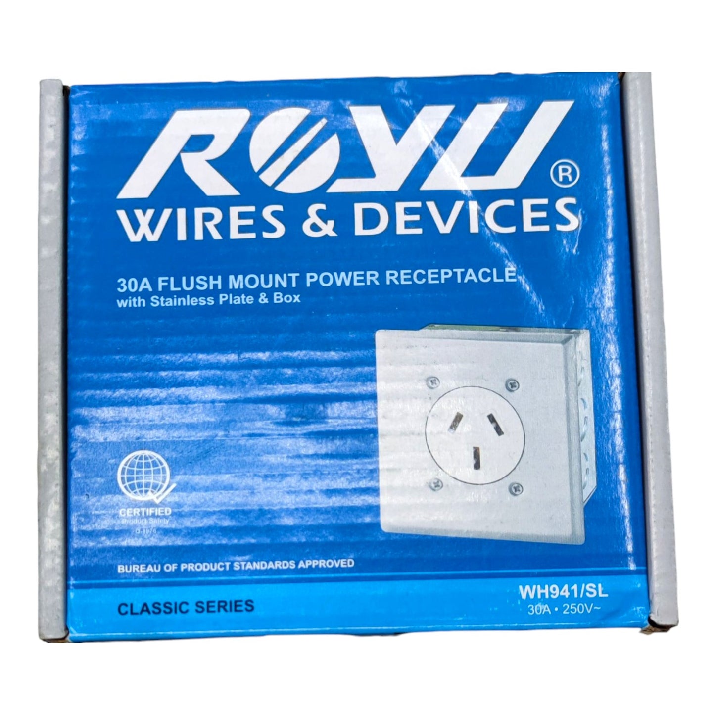 Royu 30A Range Outlet with Stainless Plate Cover and Square Utility Box 220V WH941/SL