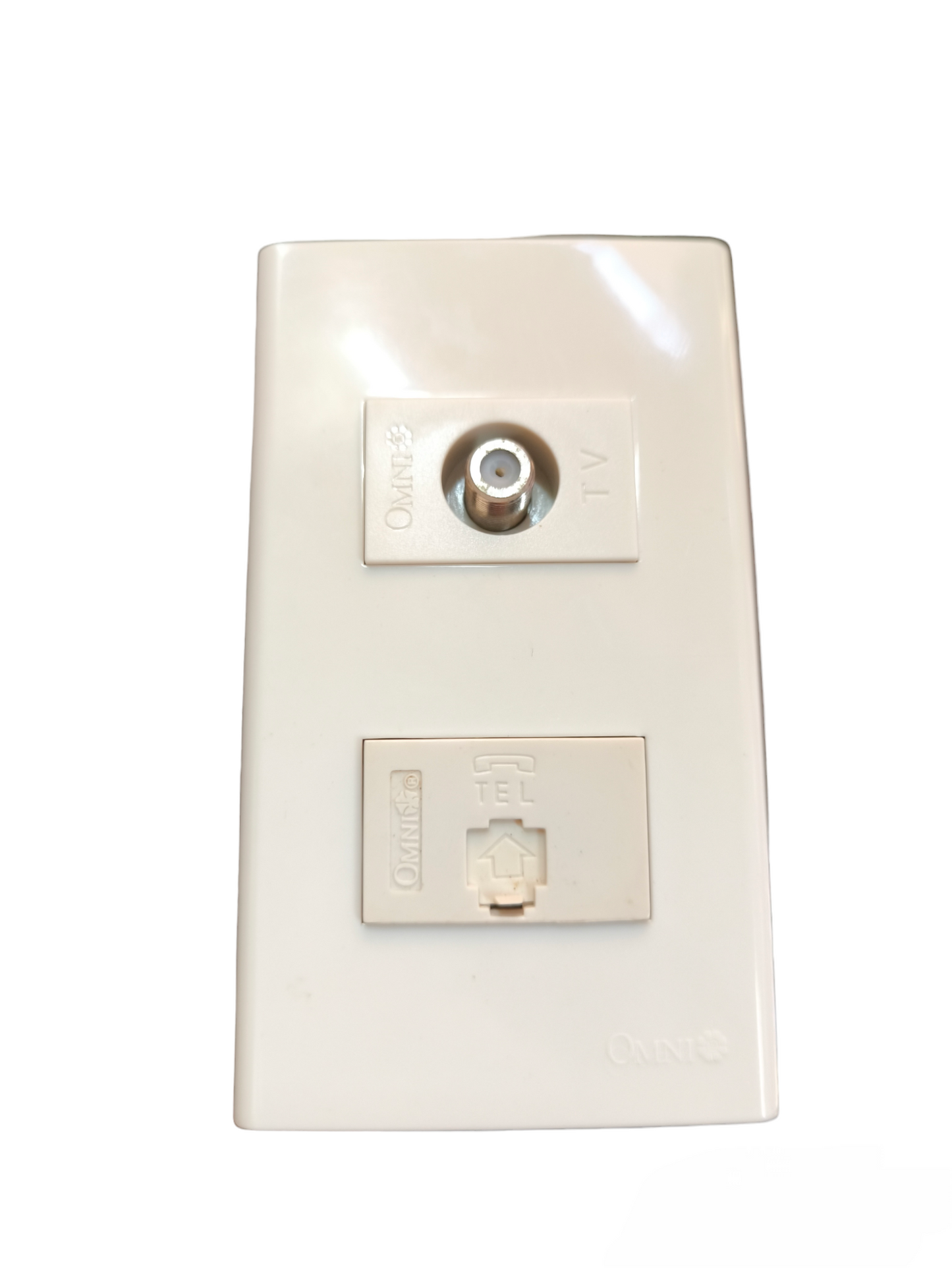 Omni 2 Gang Telephone and TV Outlet with Plate Cover WWP-112+WWT-302+WWV-301