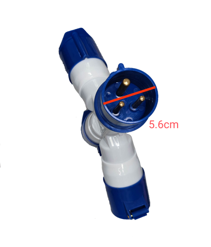 Grippes 3 pin 220V industrial plug adapter blue and white angled T splitter with three brass pins