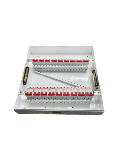 Koten Himel ZY 63A 2 pole panel board white enclosure with red toggle MCBs and busbar wiring