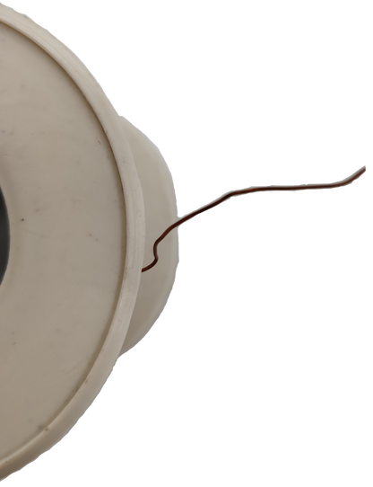 Philflex spool of thin brown magnet wire on white reel against black background Magnet Wire AWG 43 - 200g