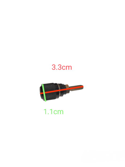 Black electrical binding post for school projects with size measurements for electrical circuitry