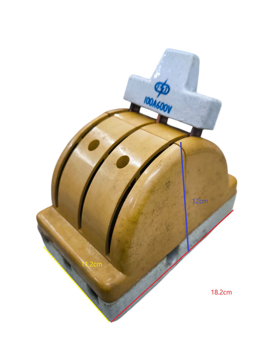 Taiyou 100A porcelain knife switch with brown and white ceramic body for electrical power control