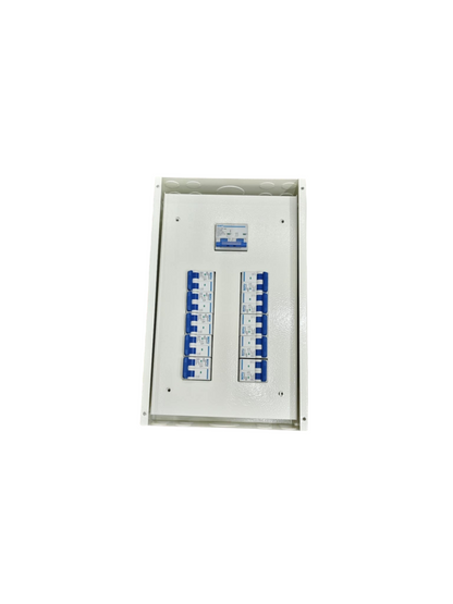 Panel Board 10 Branches with 125a 2P Main white metal distribution board with two rows of blue breakers by Chint Koten Royu