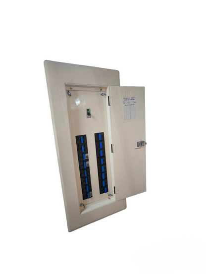 Koten Panel Board 16 Branches 2P with 250A white metal distribution board with open door and blue breakers