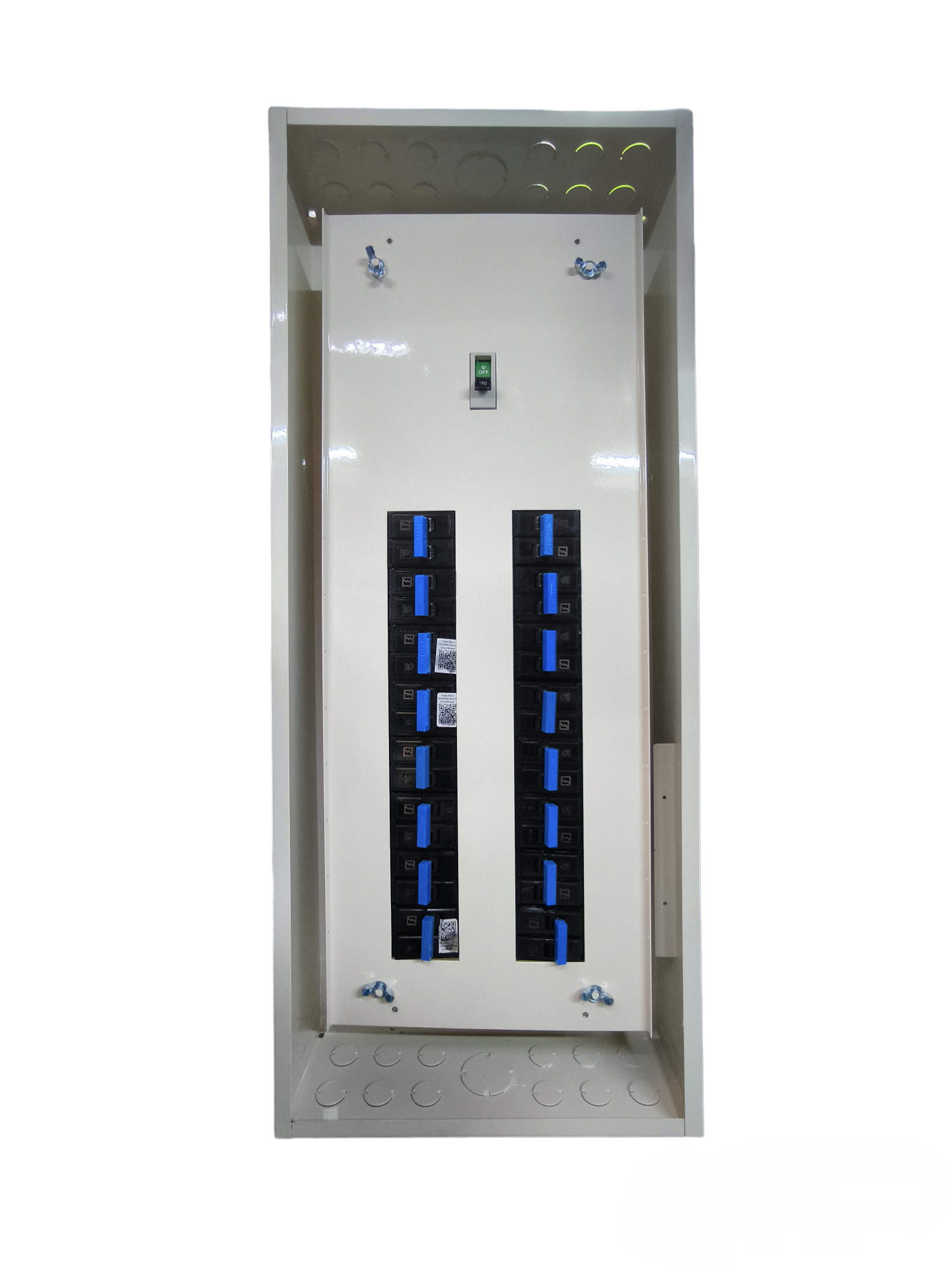 Koten Panel Board 16 Branches 2P with 250A white metal enclosure with 16 blue circuit breakers and top main switch