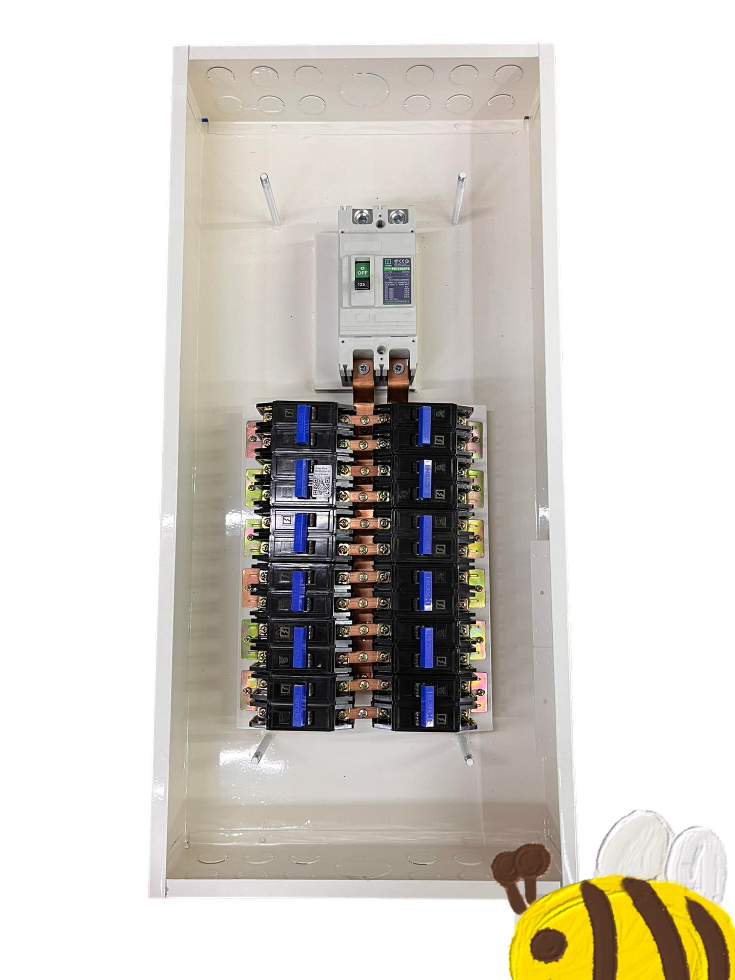 Koten 12 Branches Panel Board white metal enclosure with main breaker and two columns of circuit breakers