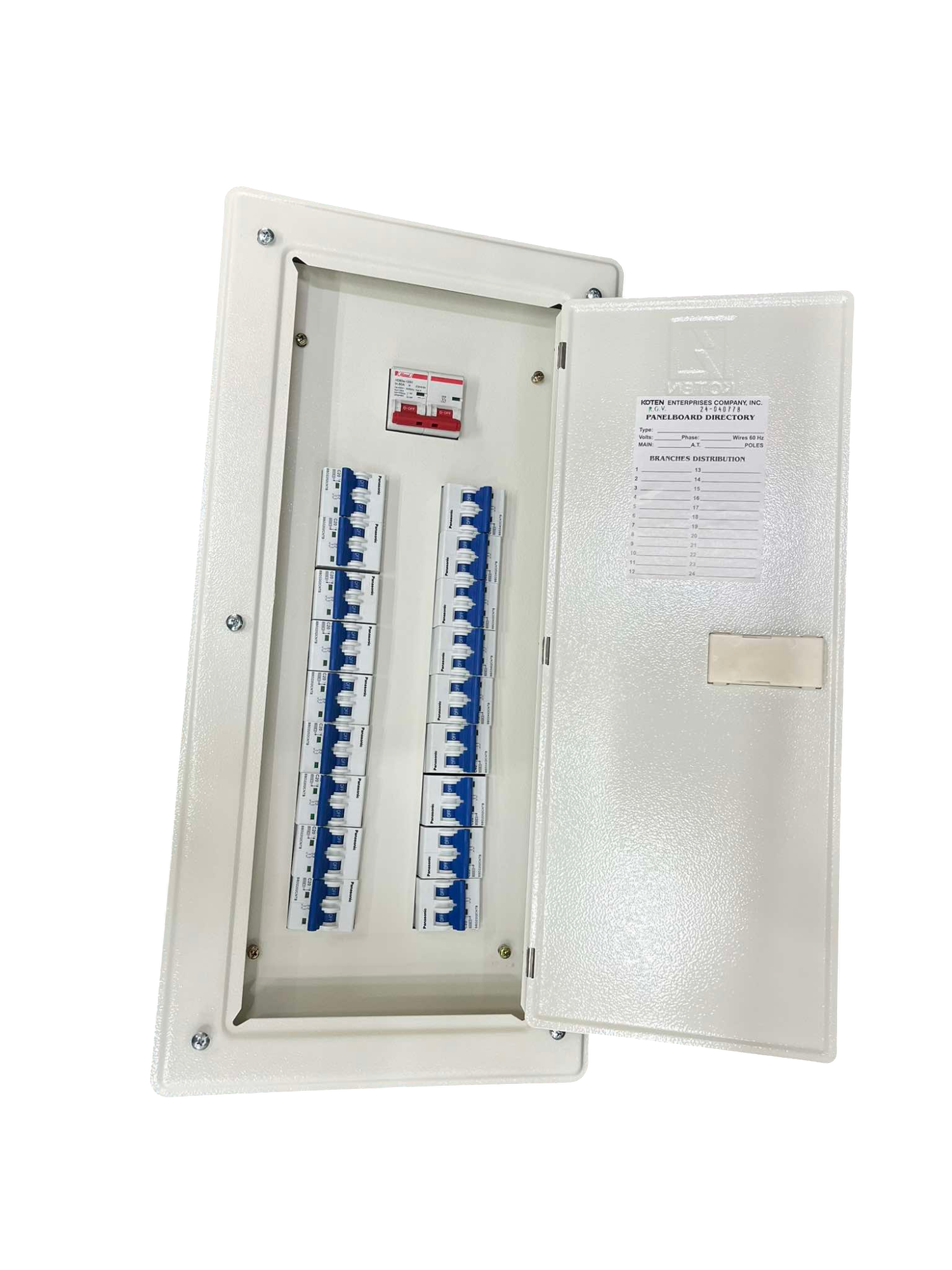 White distribution board with multiple DIN rail breakers and label sheet miniature circuit breaker 2 pole 220V
