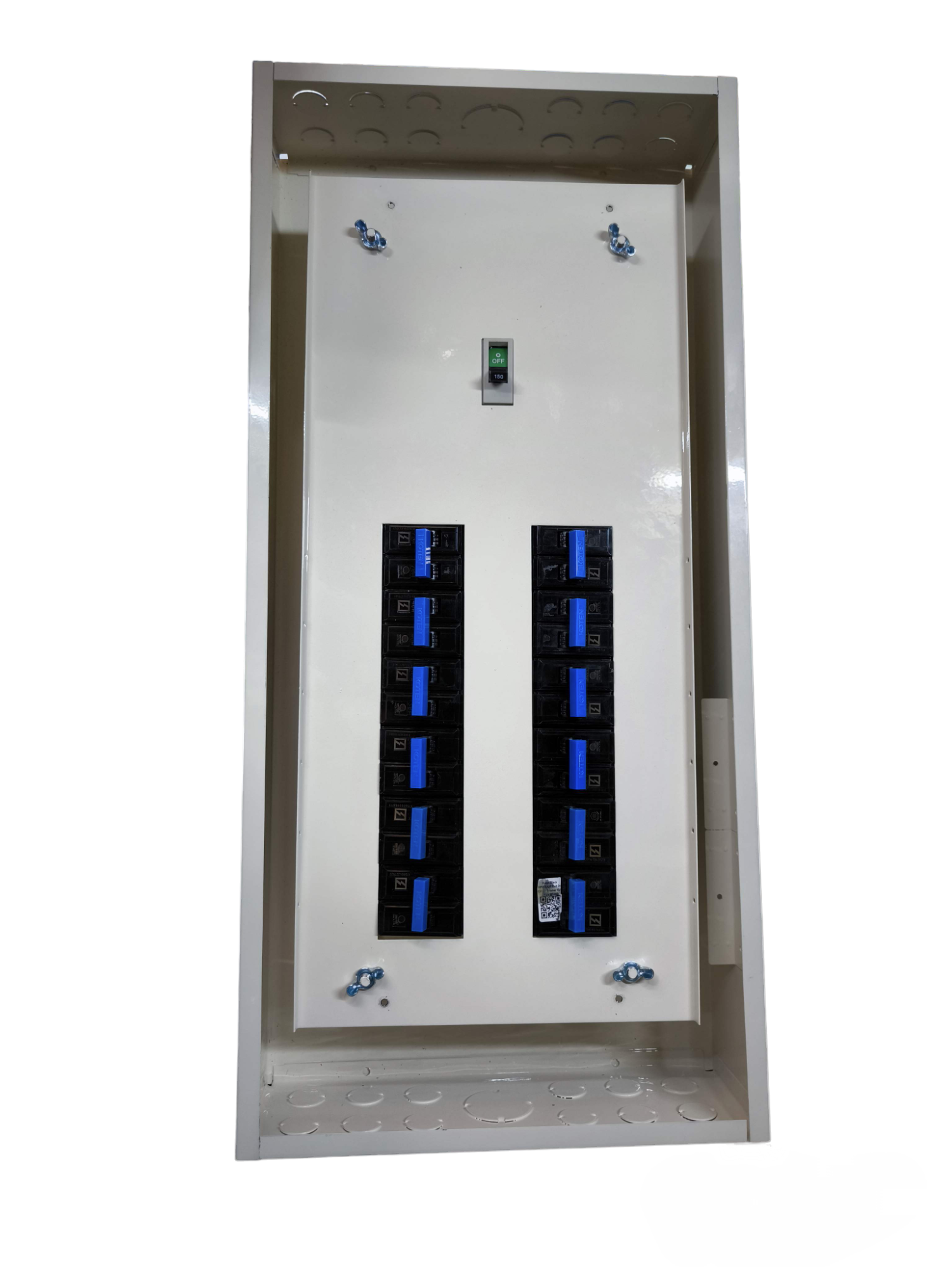 Koten metal distribution panel with two columns of breakers and main switch 12 Branches 2P 125A Main with HPH B-On .