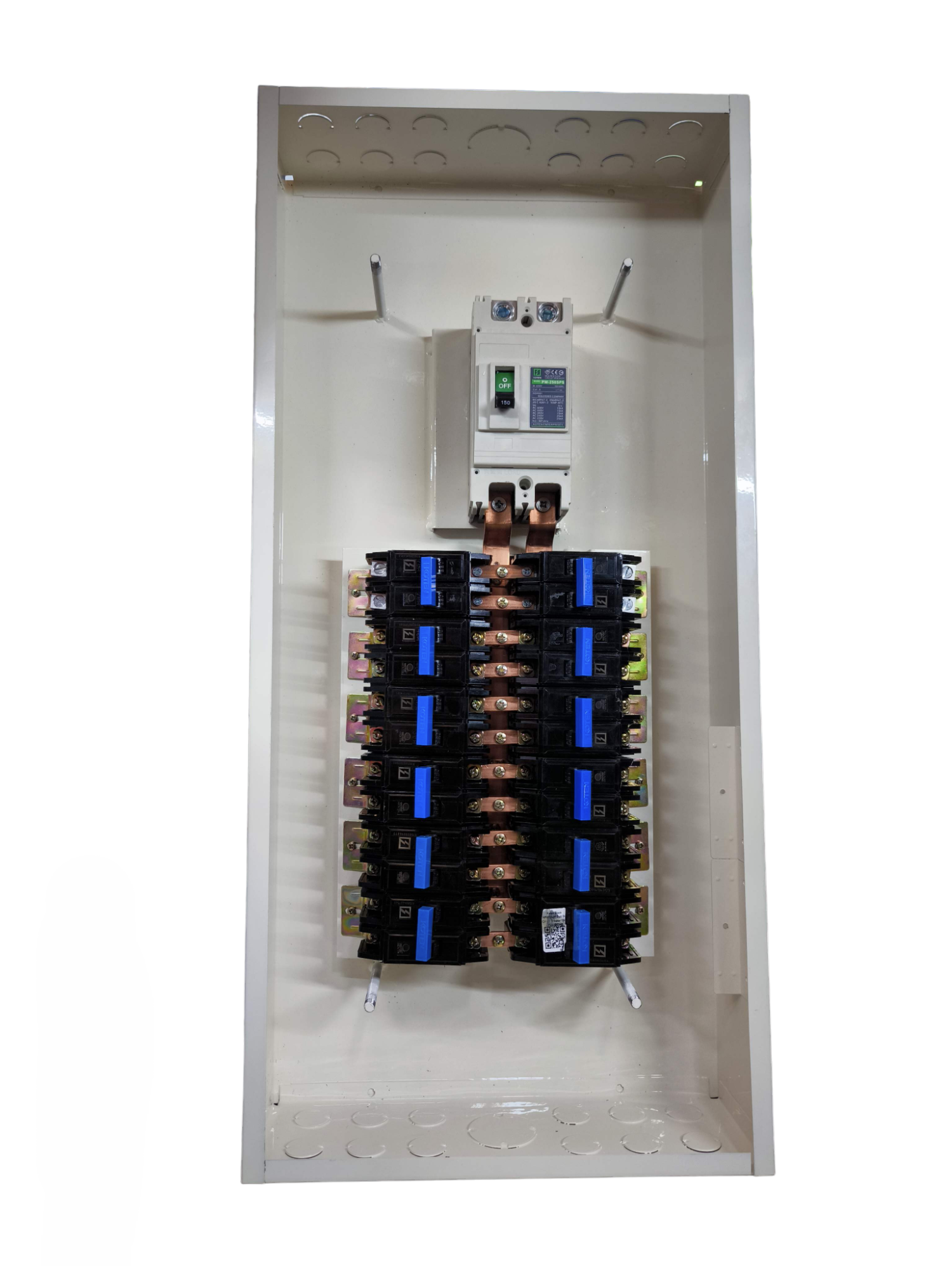 Koten electrical panel with main breaker and 12 branch breakers on copper bus bars 12 Branches 2P 125A Main with HPH B-On .