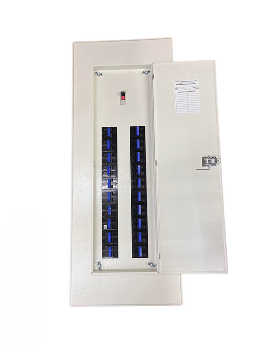 Koten 200A Panel Board 20 Branches 2P Bolt on metal electrical panel with open door and breakers