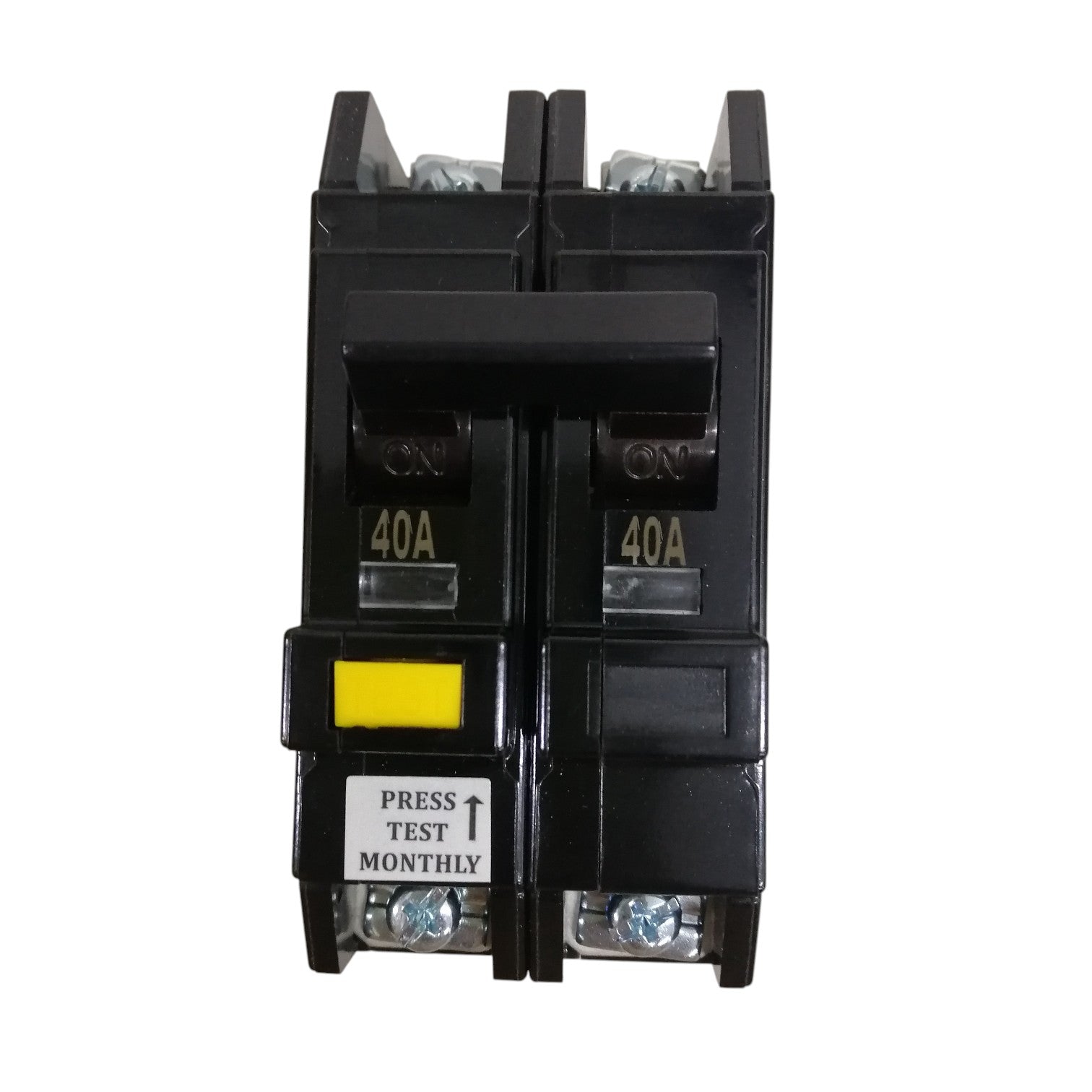Koten dual-pole circuit breaker 40A with yellow test button and label Bolt-on type RCBO 220V 380V