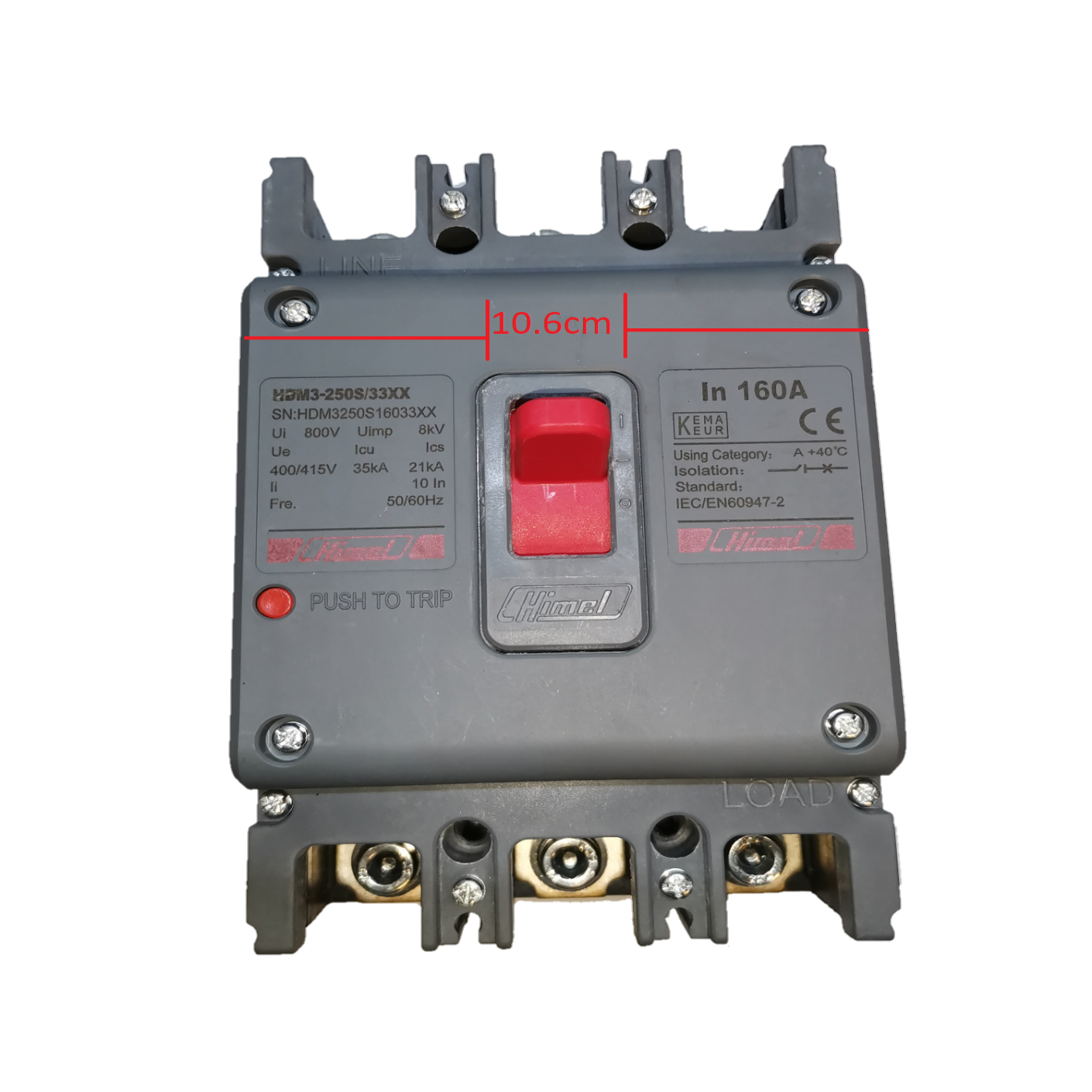 Himel Circuit Breaker rated at 160A for Electx Electrical Supply with clear labeling and trip button