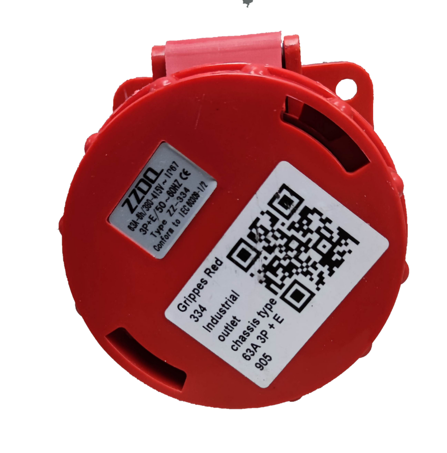 Grippes Red Industrial Power Point Outlet with Electx Electrical Supply Label and Durable Design