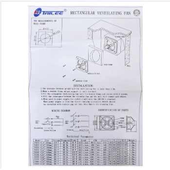 Tailee Rectangular Ventilating Fan Installation Manual from Electx Electrical Supply