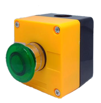 Auspicious 22mm 3A 220V emergency push button with green button and yellow casing for power switches and plugs