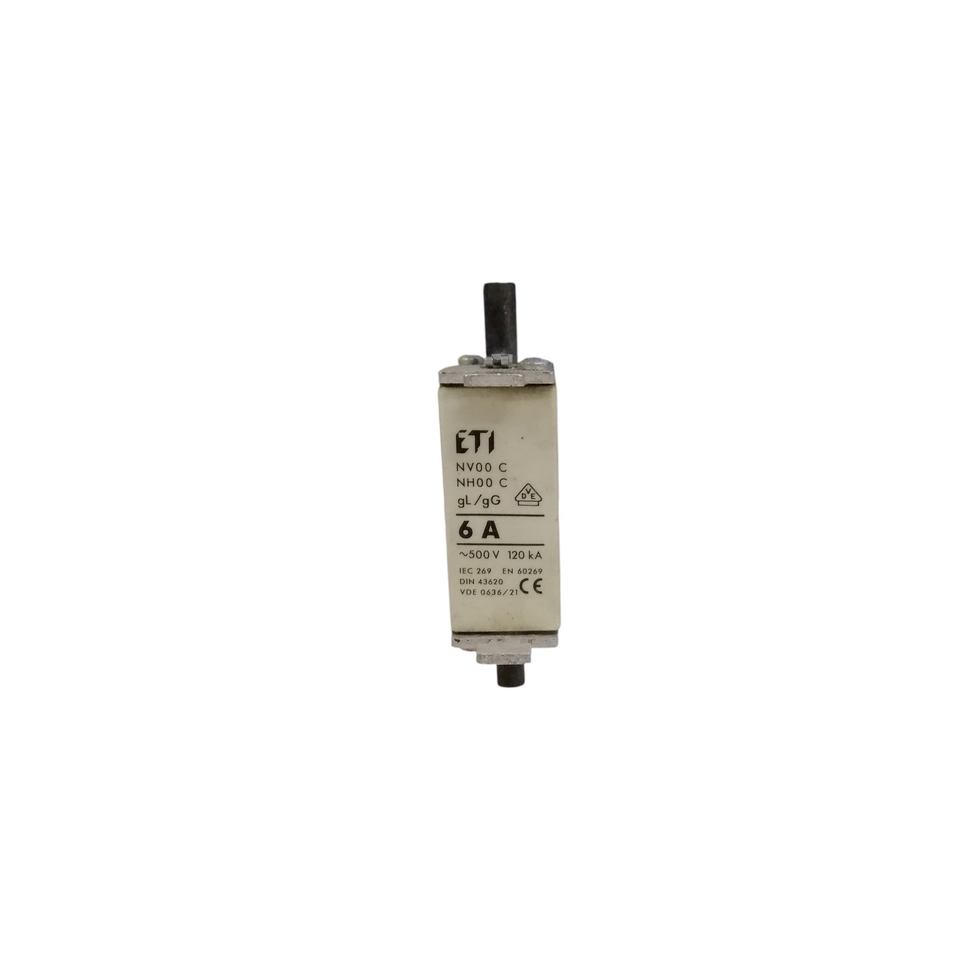ETI 6A ceramic fuse 500V rectangular NH00 cartridge fuse with metal end caps for electrical circuitry