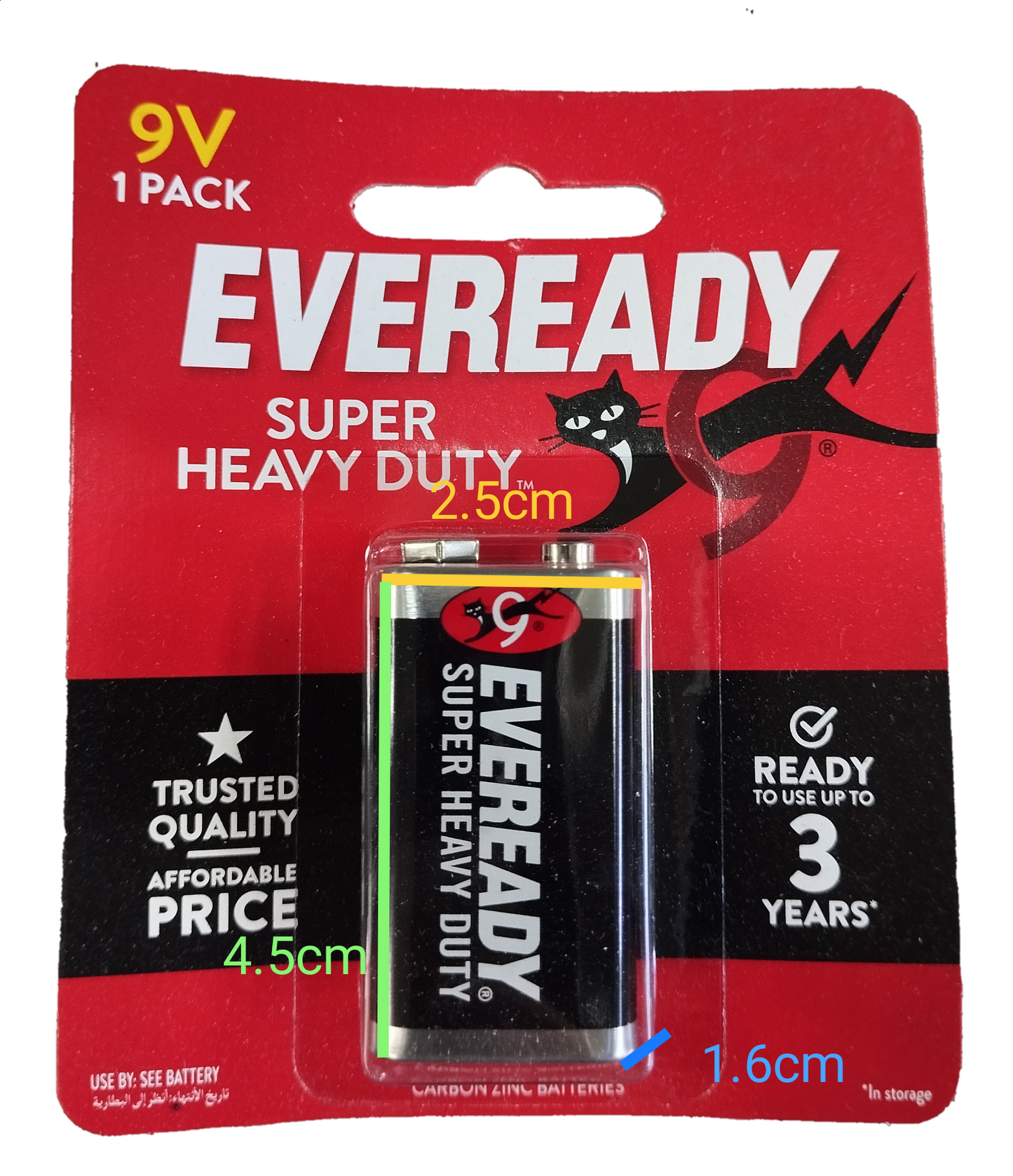 Eveready long-lasting 9V battery online with heavy duty performance, 3 years storage life, and trusted quality