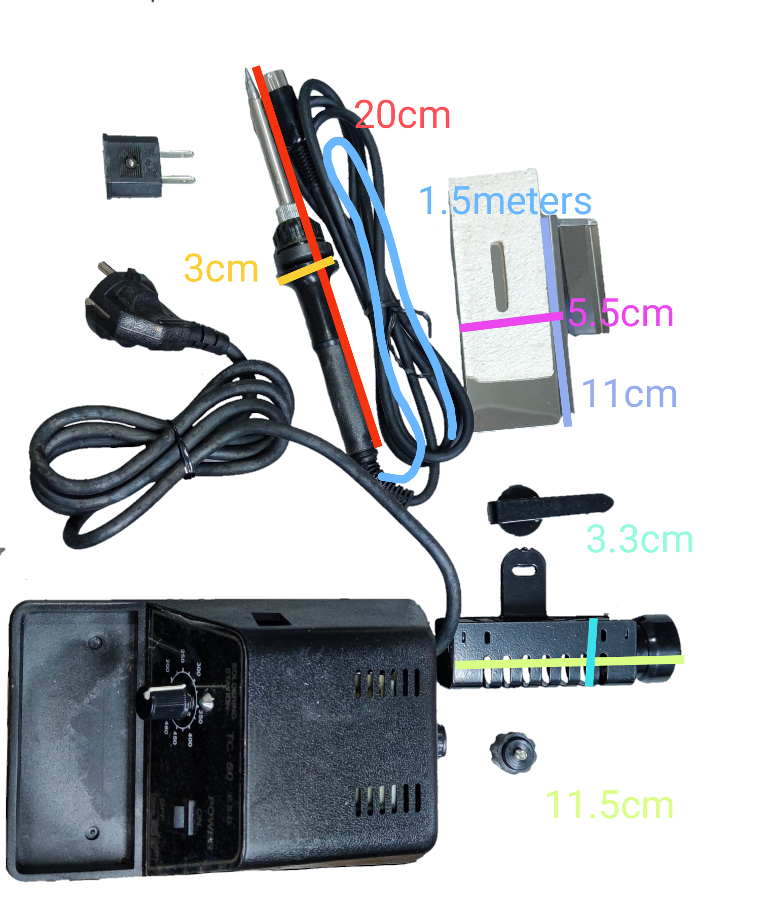 Exso Soldering Station 60W 220V with soldering iron, power cord, and accessories on a black background