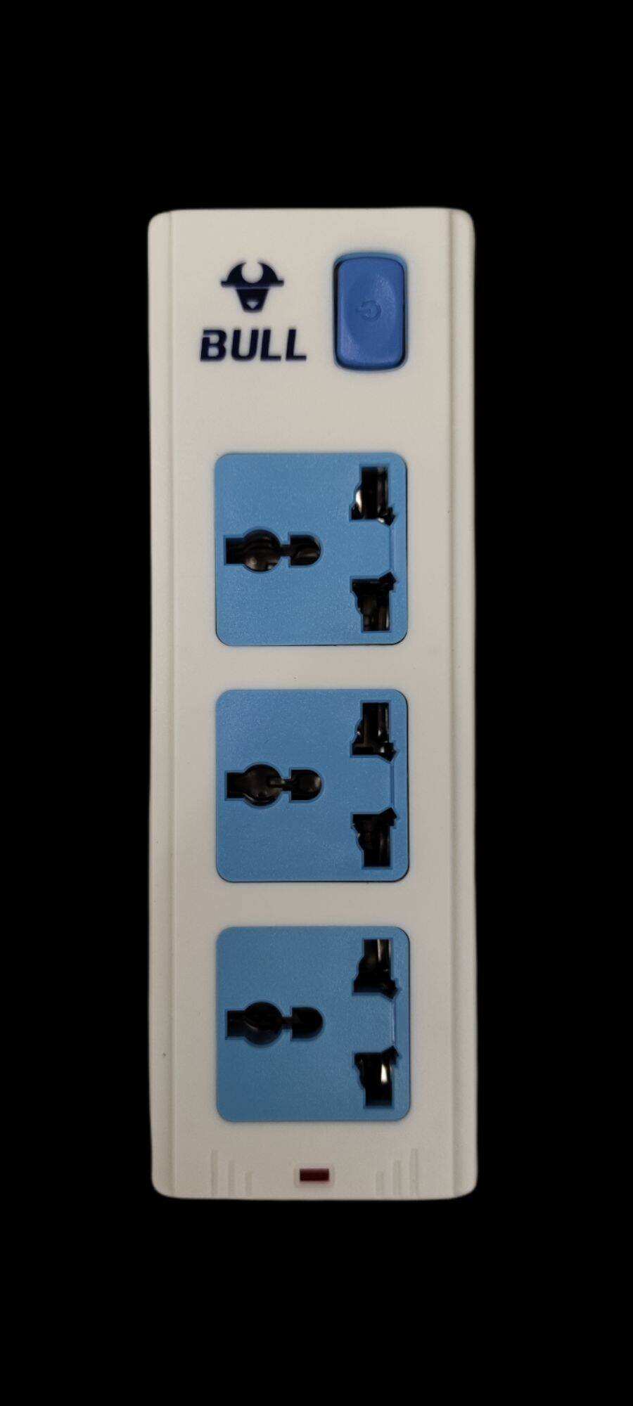 Bull Extension Cord Outlet Universal Type 3 Gang power strip with blue universal sockets and blue switch