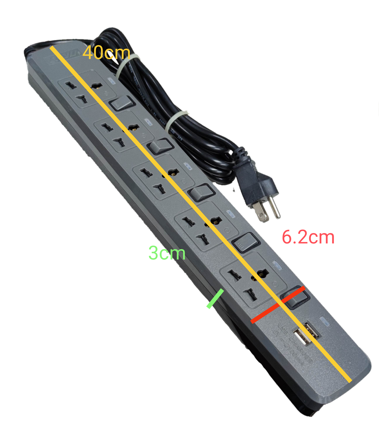Electx extension cord with usb ports and multiple power outlets with a 40cm cord length