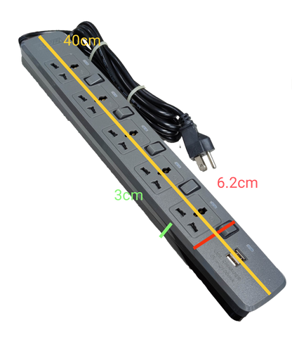 Electx extension cord with usb ports and multiple power outlets with a 40cm cord length