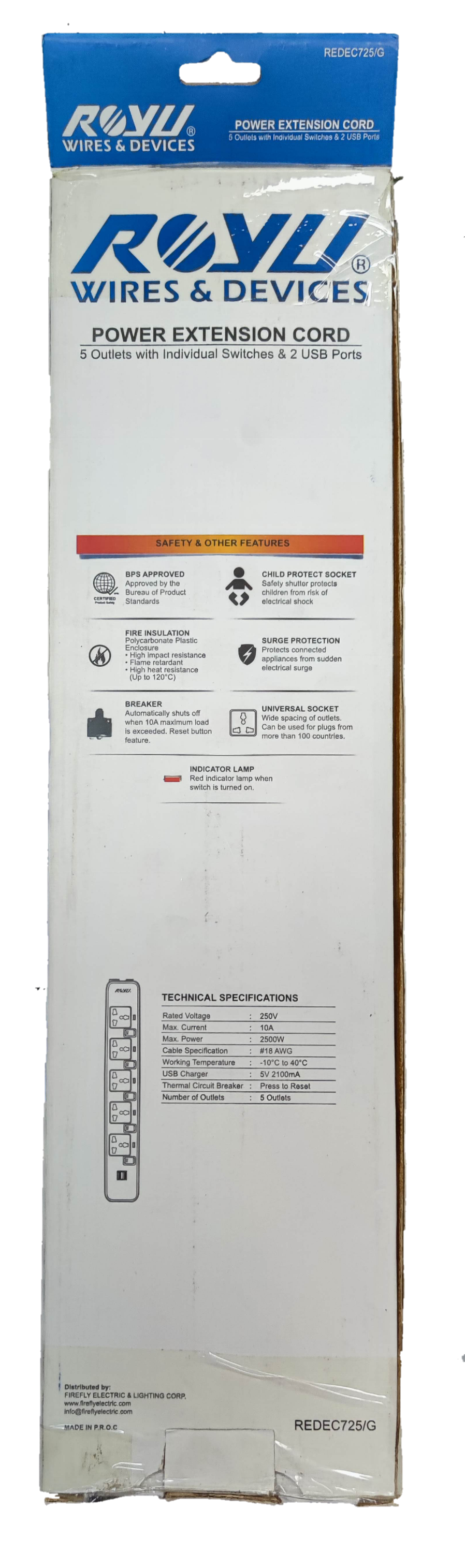 Electx Electrical Supply extension cord with usb ports in white packaging with product details