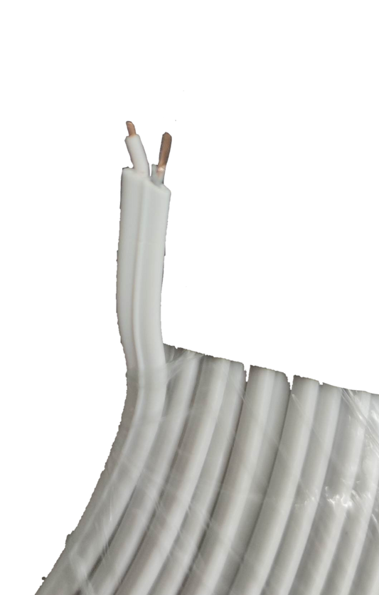 Extension Wire 2 Wire White Color AWG 26 with exposed copper ends coiled for electrical use