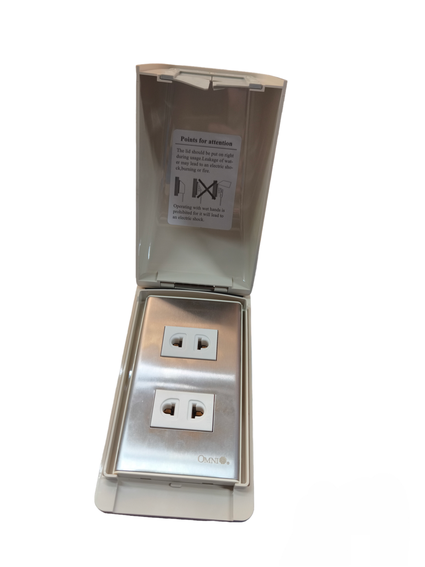 Omni Weatherproof 2 Gang Universal Outlet 15A 220V with Stainless Plate Cover WPP-601+WWP-112S+(WWU-200x2)