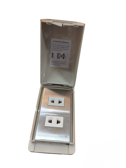 Omni Weatherproof 2 Gang Universal Outlet 15A 220V with Stainless Plate Cover WPP-601+WWP-112S+(WWU-200x2)