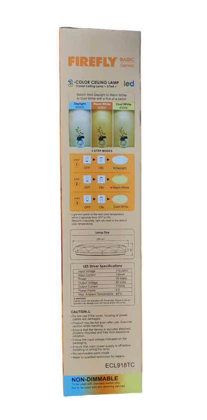 Firefly 18W LED Ceiling Lamp 220V Tri-Color, 18W Tri Color LED Ceiling Lamp ECL918TC
