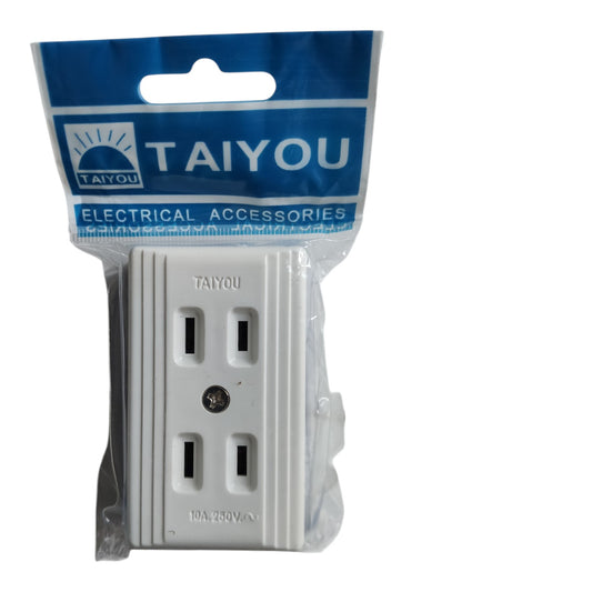 Taiyou Outlet 2 Gang Surface Type Extension Cord Type, 2 Gang Flat Pin Outlet Surface Type