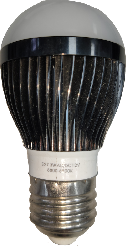 LED Bulb 12V DC 3W E27 Daylight ( Aluminum Heat Sink, needs Battery to light up)