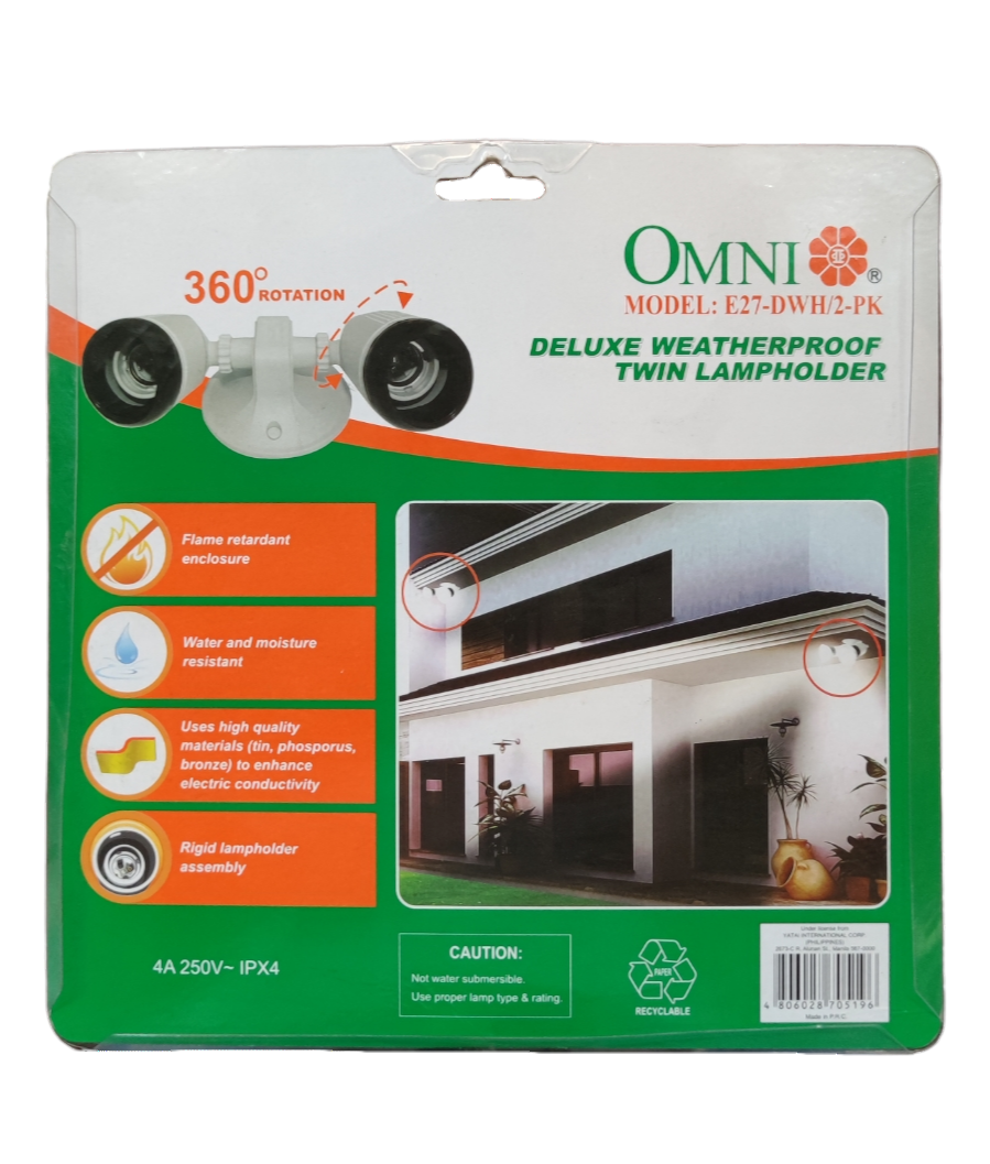 Omni Weatherproof Heavy Duty Lamp Holder 2 x E27, Outdoor E27 Socket Angle Lamp Holder Deluxe Weatherproof Twin Lamp holder