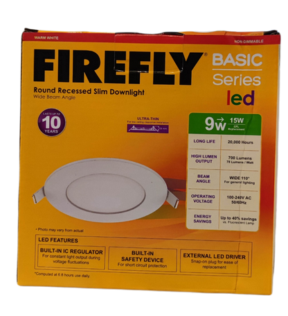 Firefly 9W LED Round Recessed Slim Downlight 220V Warm White 150mm