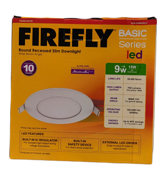 Firefly 9W LED Round Recessed Slim Downlight 220V Warm White 150mm